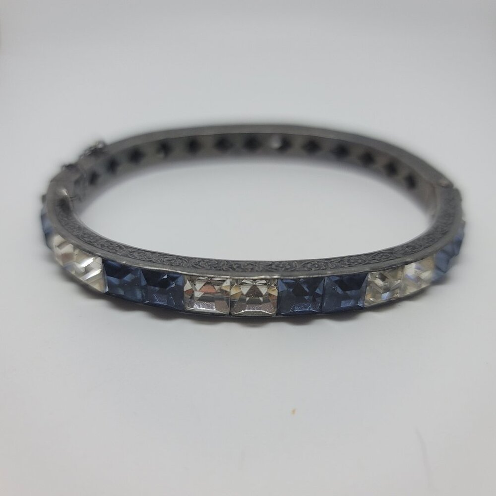 Antique Art Deco Paste & Sterling Hinged Bangle